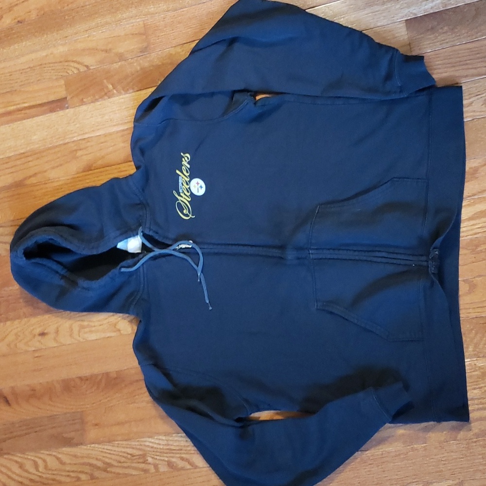 WOMENS VINTAGE STEELERS ZIPPER HOODED SWEATSHIRT, SIZE SMALL CROPPED